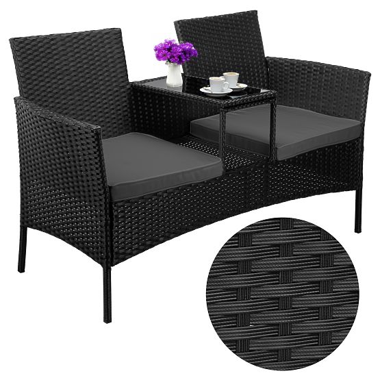 Garden Bench from Technorattan Sofa CORDOBA Black with Gray Cushions