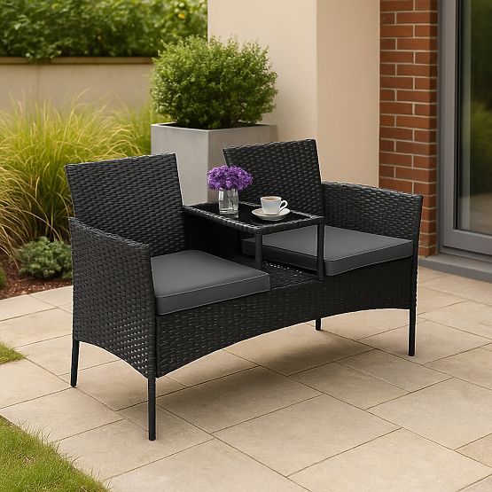 Garden Bench from Technorattan Sofa CORDOBA Black with Gray Cushions
