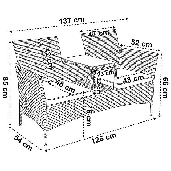 Garden Bench from Technorattan Sofa CORDOBA Black with Gray Cushions
