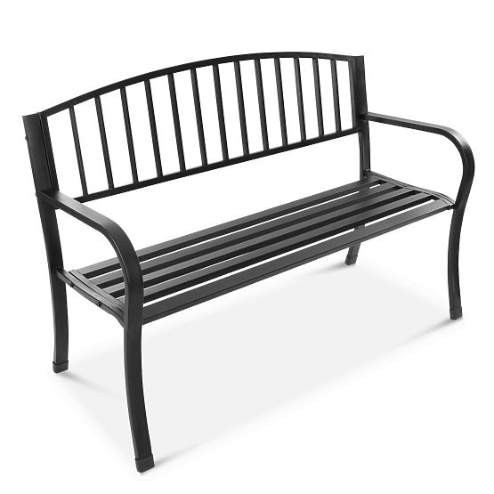 Garden Bench with Backrest Park Style for Terrace Balcony Metal Frame