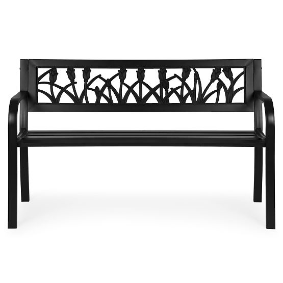 Garden Bench with Decorative Backrest 120x50 cm Metal Park Black MultiGarden