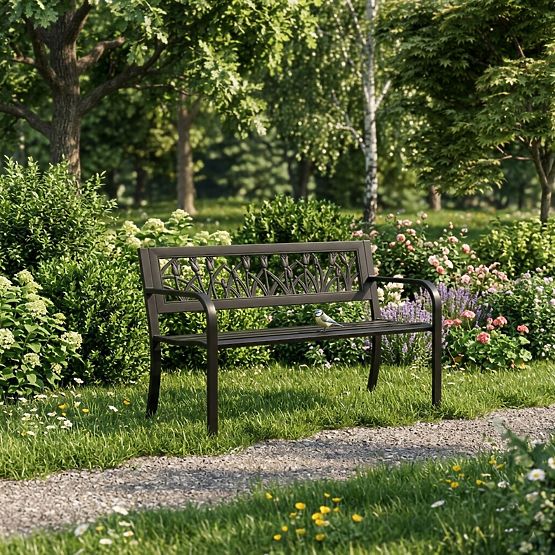 Garden Bench with Decorative Backrest 120x50 cm Metal Park Black MultiGarden