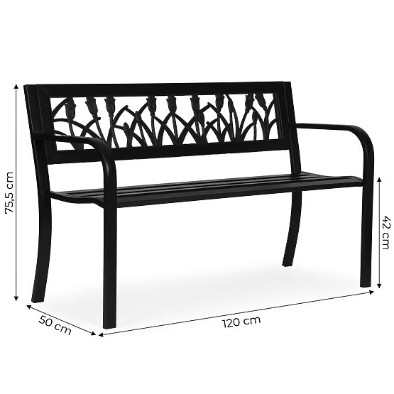 Garden Bench with Decorative Backrest 120x50 cm Metal Park Black MultiGarden