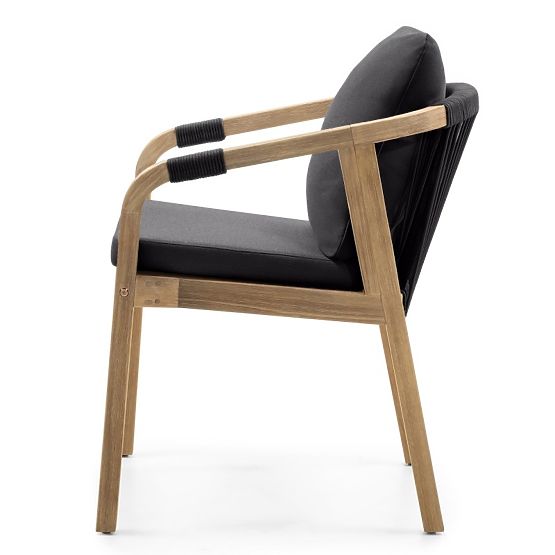 Garden Chair Castello with Weaving, Acacia Wood FSC, Teak Look, Dark Gray