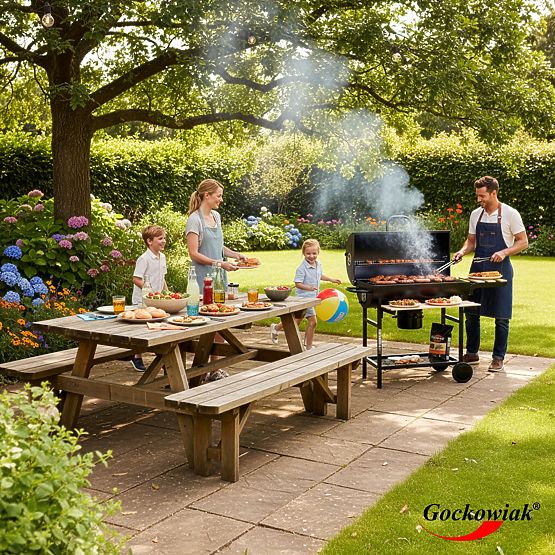 Garden Charcoal Grill 2 Grates Ash Pan BAREL WOOD