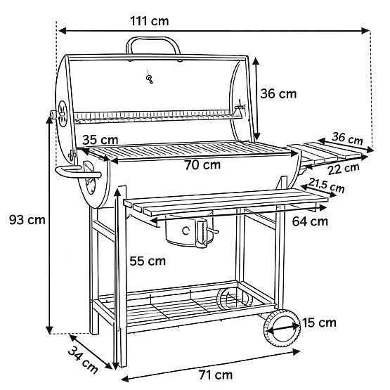 Garden Charcoal Grill 2 Grates Ash Pan BAREL WOOD