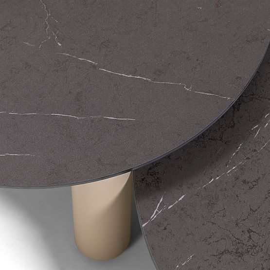 Garden Corner Sofa with 2 Tables Santa Ana, Aluminum, Beige, Marble Decoration, Rounded Shapes