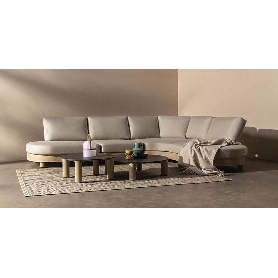 Garden Corner Sofa with 2 Tables Santa Ana, Aluminum, Beige, Marble Decoration, Rounded Shapes