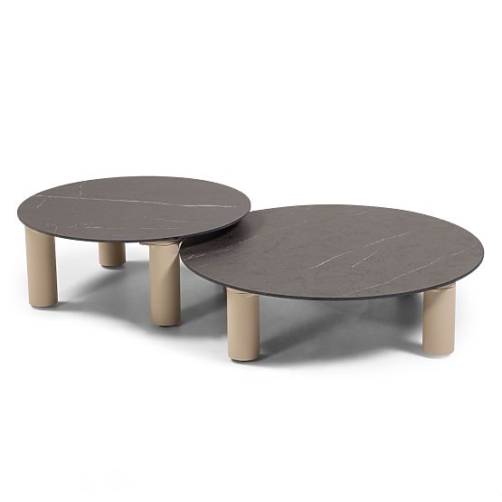 Garden Corner Sofa with 2 Tables Santa Ana, Aluminum, Beige, Marble Decoration, Rounded Shapes