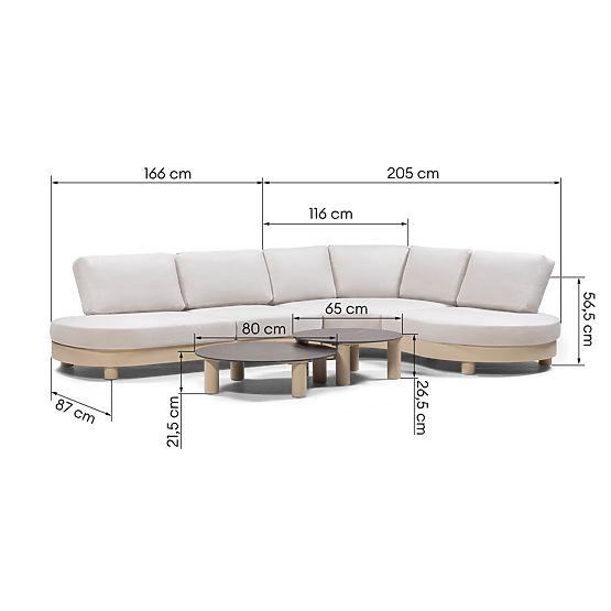 Garden Corner Sofa with 2 Tables Santa Ana, Aluminum, Beige, Marble Decoration, Rounded Shapes