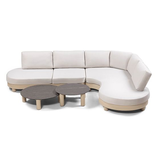 Garden Corner Sofa with 2 Tables Santa Ana, Aluminum, Beige, Marble Decoration, Rounded Shapes