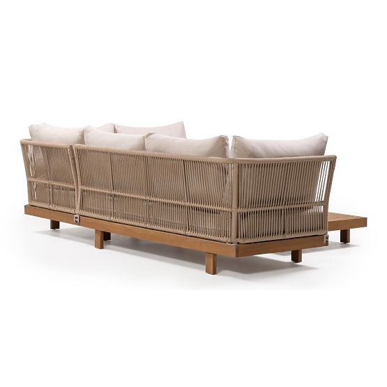 Garden Corner Sofa with Table Borgetto, Wicker, Acacia Wood FSC, Teak Look, Light B