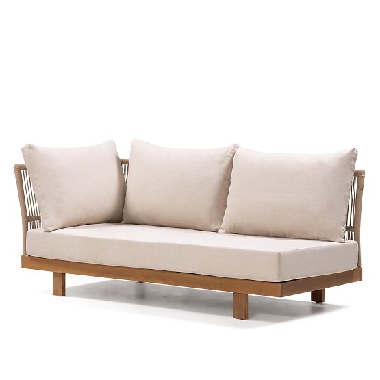 Garden Corner Sofa with Table Borgetto, Wicker, Acacia Wood FSC, Teak Look, Light B