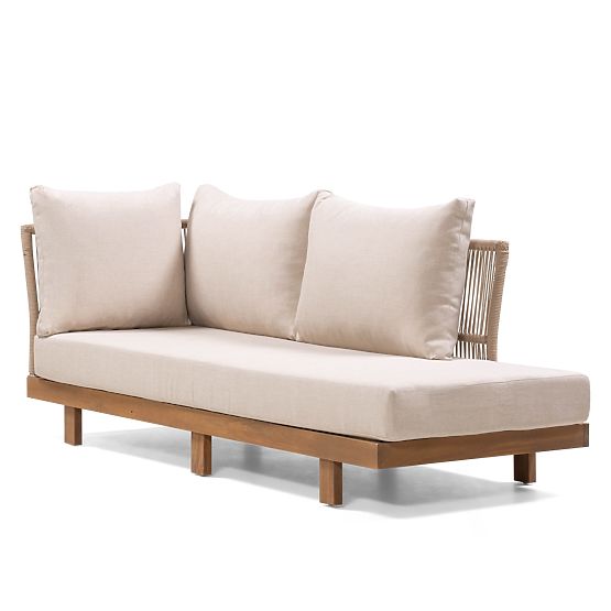 Garden Corner Sofa with Table Borgetto, Wicker, Acacia Wood FSC, Teak Look, Light B