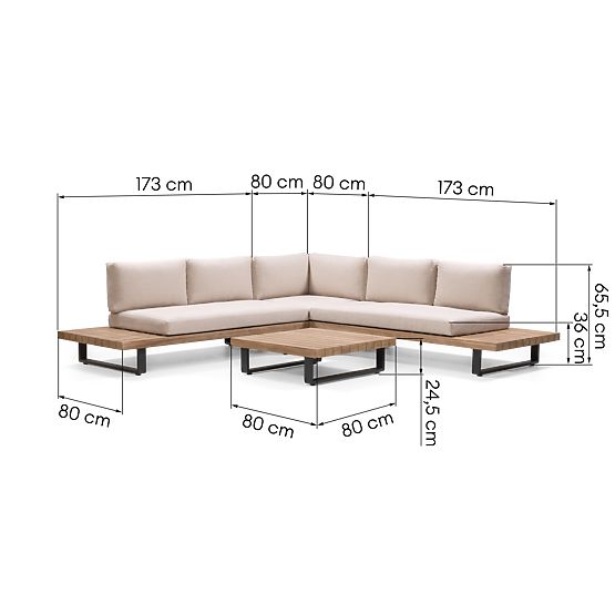 Garden Corner Sofa with Table Borgo, Acacia Wood FSC, Teak Look, Beige