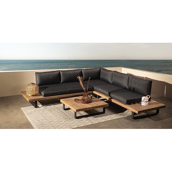 Garden Corner Sofa with Table Borgo, Acacia Wood FSC, Teak Look, Gray