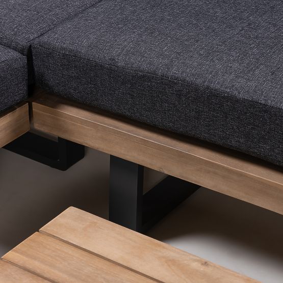 Garden Corner Sofa with Table Borgo, Acacia Wood FSC, Teak Look, Gray