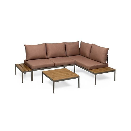 Garden Corner Sofa with Table Lugi, Polywood, Mocha/Gray