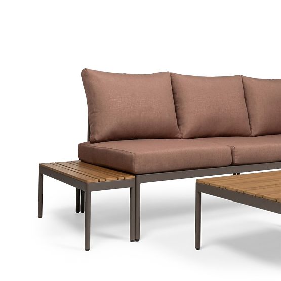 Garden Corner Sofa with Table Lugi, Polywood, Mocha/Gray