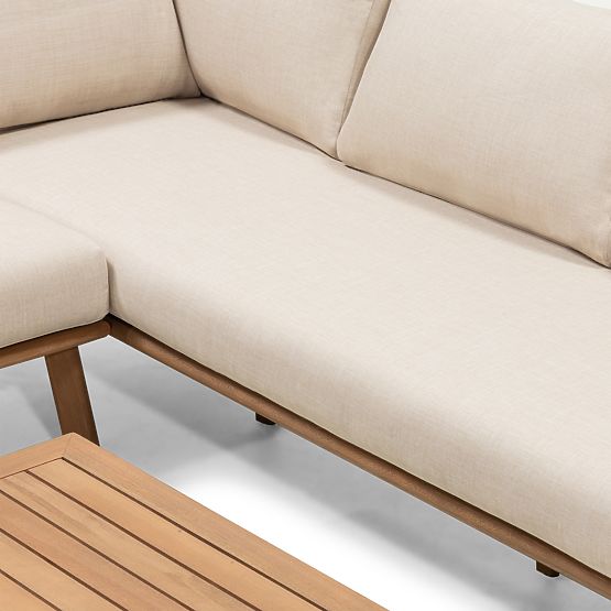 Garden Corner Sofa with Table Penne, Eucalyptus Wood FSC, Beige