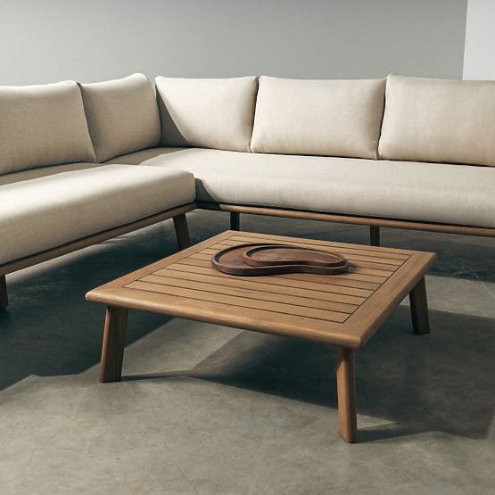 Garden Corner Sofa with Table Penne, Eucalyptus Wood FSC, Beige
