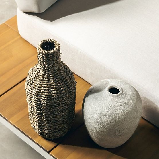 Garden Corner Sofa with Table Porticato, Acacia Wood FSC, Teak Look, Light Beige