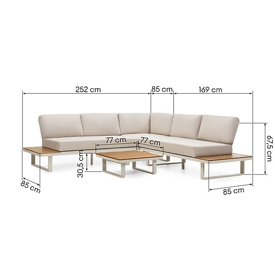 Garden Corner Sofa with Table Porticato, Acacia Wood FSC, Teak Look, Light Beige