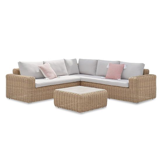 Garden Corner Sofa with Table Sandy, Technorattan, Beige
