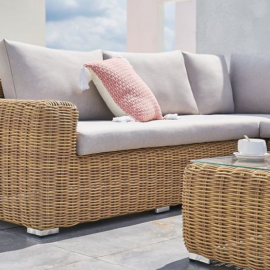 Garden Corner Sofa with Table Sandy, Technorattan, Beige