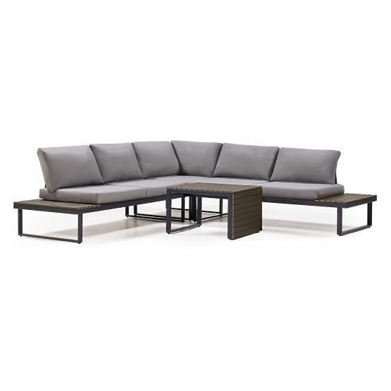 Garden Corner Sofa with Table Valongo, Polywood, Spun-Poly, Light Grey/Anthracite