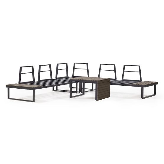 Garden Corner Sofa with Table Valongo, Polywood, Spun-Poly, Light Grey/Anthracite