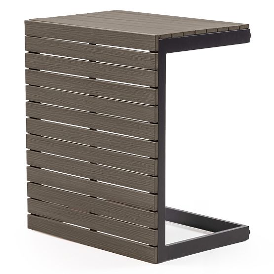 Garden Corner Sofa with Table Valongo, Polywood, Spun-Poly, Light Grey/Anthracite