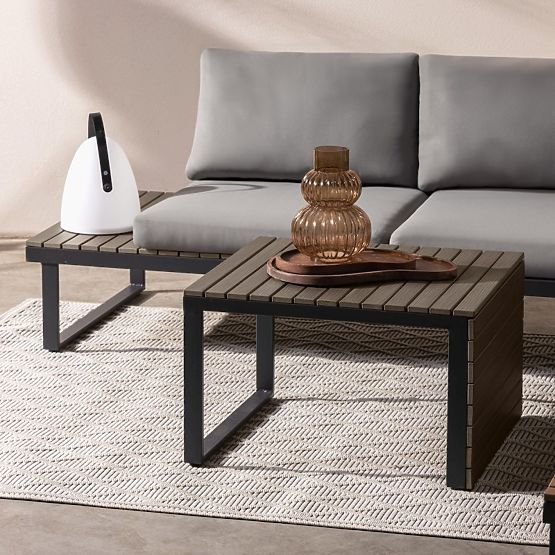 Garden Corner Sofa with Table Valongo, Polywood, Spun-Poly, Light Grey/Anthracite