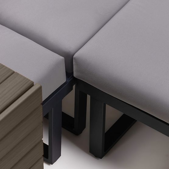 Garden Corner Sofa with Table Valongo, Polywood, Spun-Poly, Light Grey/Anthracite