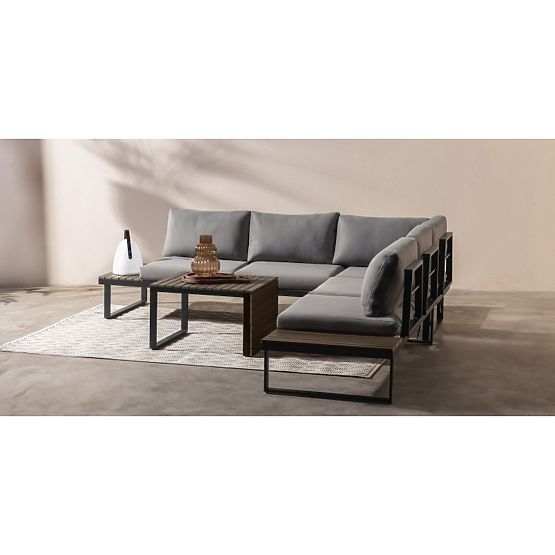 Garden Corner Sofa with Table Valongo, Polywood, Spun-Poly, Light Grey/Anthracite
