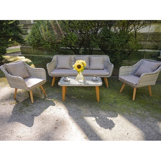 Garden Furniture from Technorattan (Large 3-Seater Sofa + 2 Armchairs + Table) LARGO Grey Mix