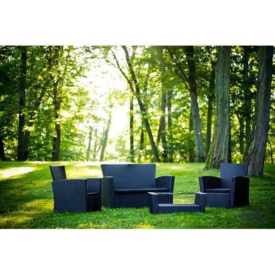 Garden Furniture from Technorattan (Sofa 123cm, 2 x Armchair + Table) UNICO Black