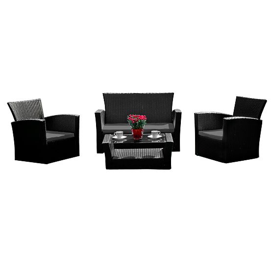 Garden Furniture from Technorattan (Sofa 123cm, 2 x Armchair + Table) UNICO Black