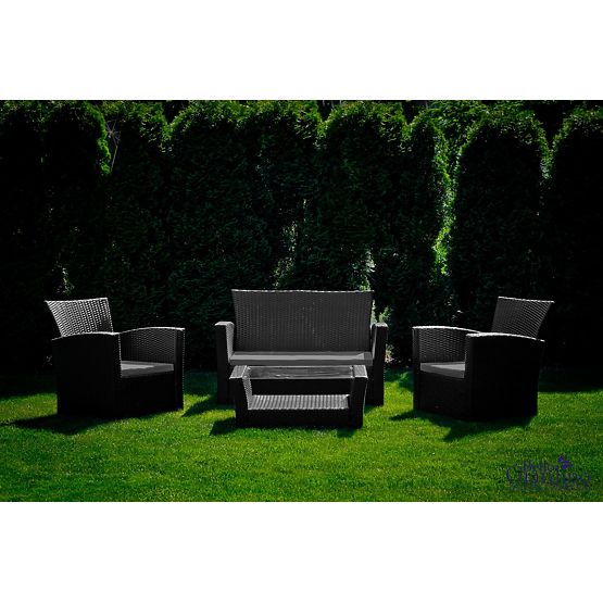 Garden Furniture from Technorattan (Sofa 123cm, 2 x Armchair + Table) UNICO Black
