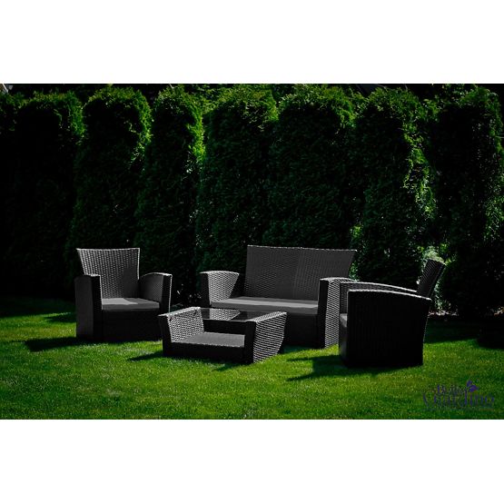 Garden Furniture from Technorattan (Sofa 123cm, 2 x Armchair + Table) UNICO Black