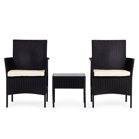 Garden Furniture Set 2 Chairs + Table Tempered Glass Black MultiGarden