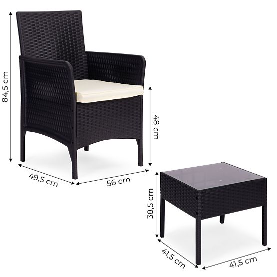 Garden Furniture Set 2 Chairs + Table Tempered Glass Black MultiGarden