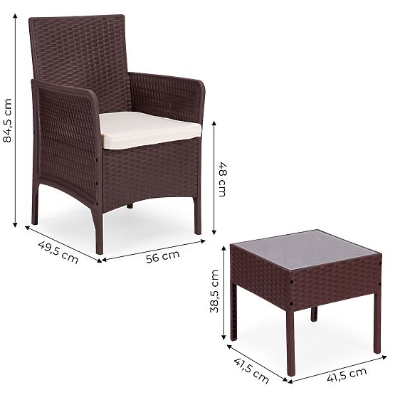 Garden Furniture Set 2 Chairs + Table Tempered Glass Brown MultiGarden