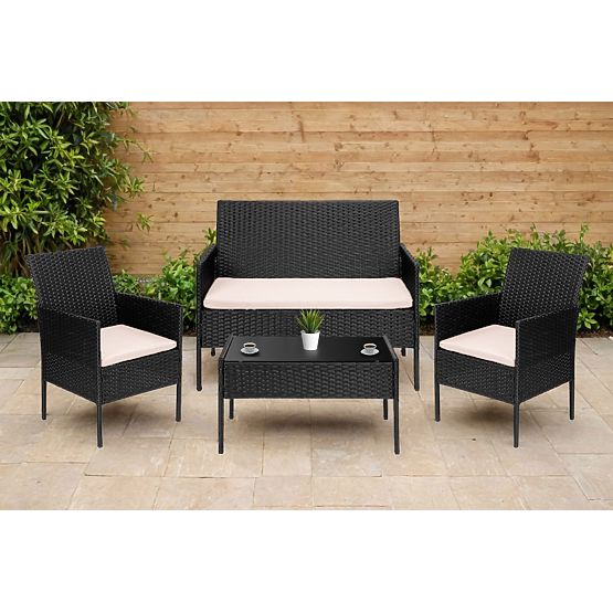 Garden Furniture Set 4-in-1 MAGNOLIA Black with Beige Cushions