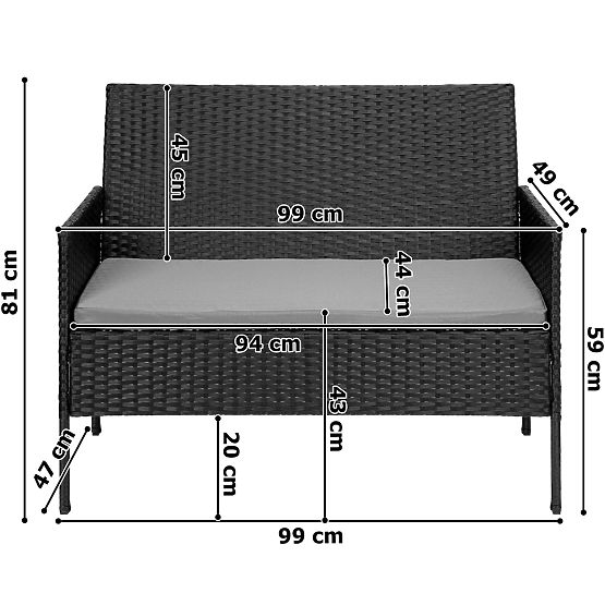 Garden Furniture Set from Technorattan MAGNOLIA Black with Grey Cushions