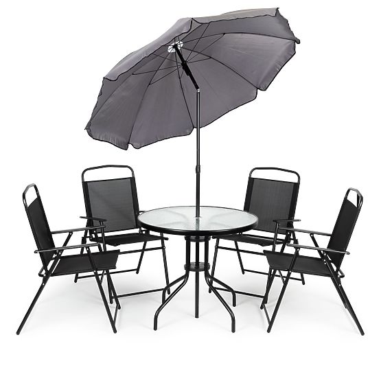 Garden Furniture Set: Table, 4 Chairs, Parasol