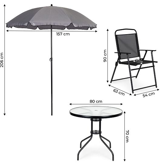 Garden Furniture Set: Table, 4 Chairs, Parasol