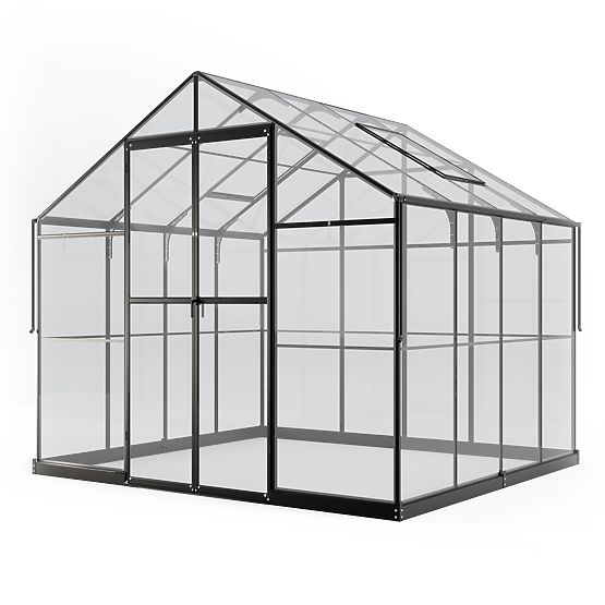 Garden Greenhouse ProGlass Classic Compact 7.7 m² with Base, Tempered Glass 4 mm, Aluminum