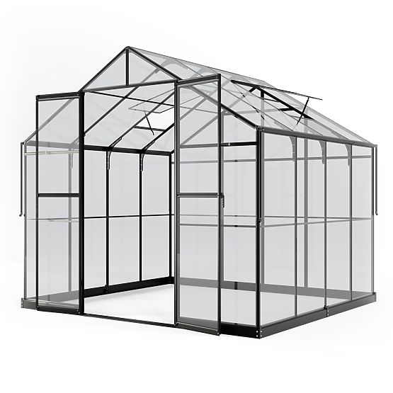 Garden Greenhouse ProGlass Classic Compact 7.7 m² with Base, Tempered Glass 4 mm, Aluminum