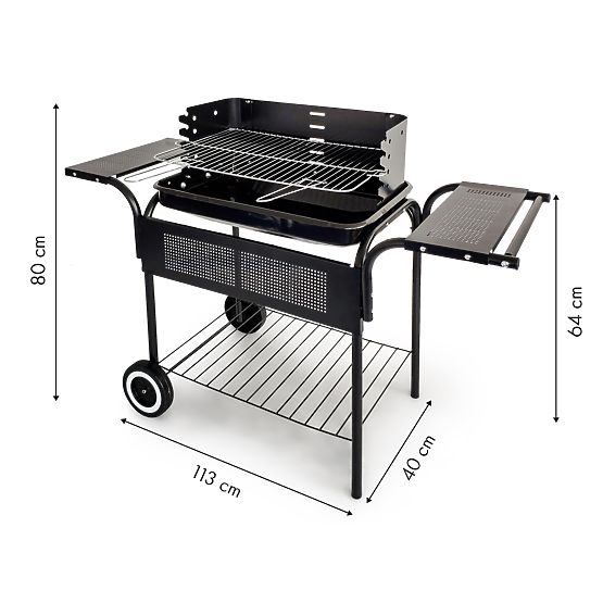 Garden Grill with Metal Shelves, Adjustable Grate, and Wheels